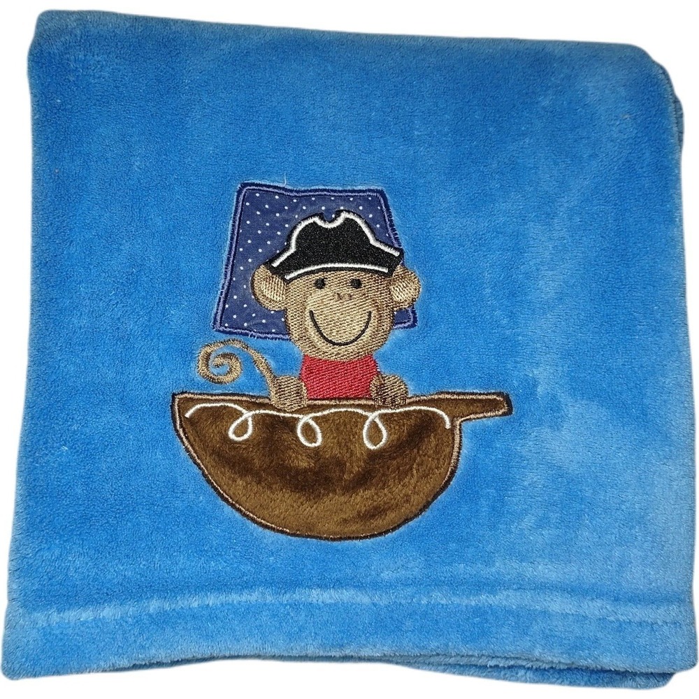 Bedtime Originals Blue Pirate Monkey Baby Blanket Fleece Boat Ship Lovey Boy